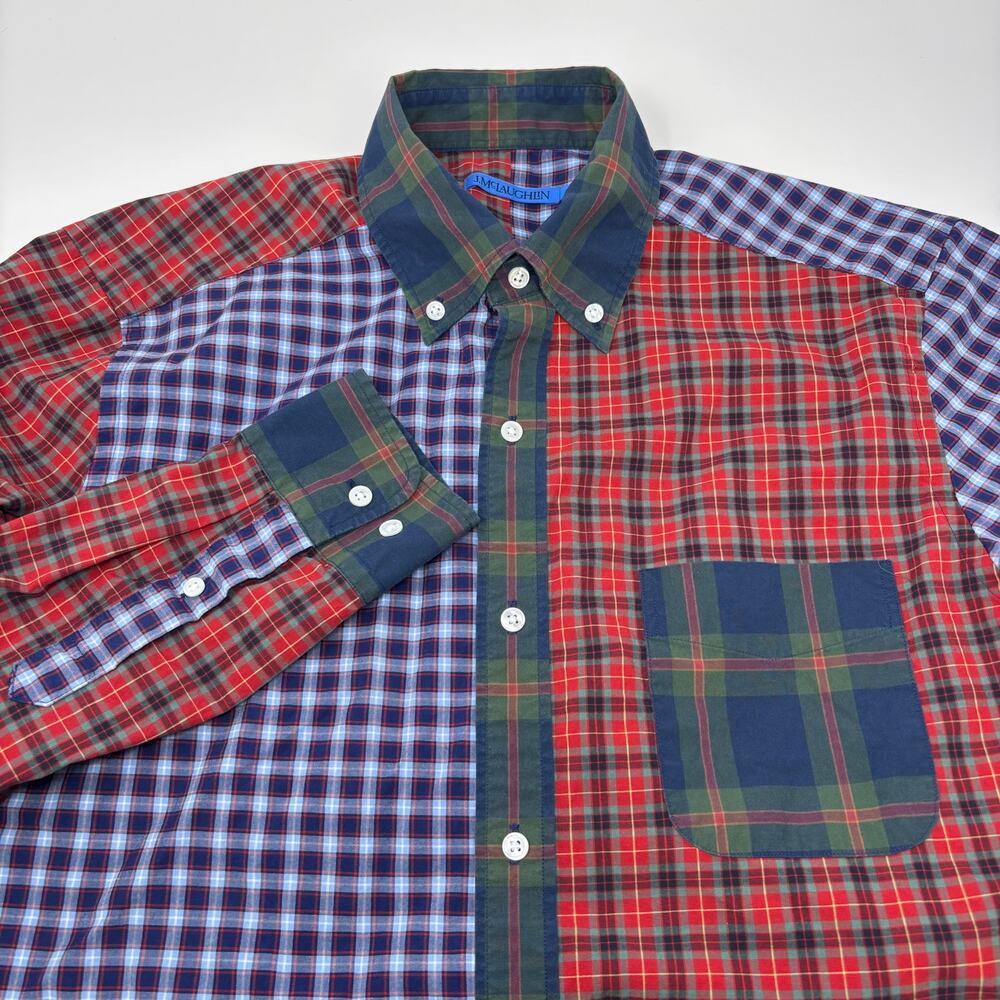 J. McLaughlin Mens Small Blue Red Green Plaid Color Block Long Sleeve Shirt